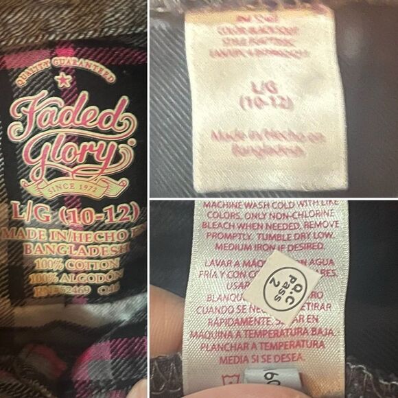 Faded Glory Button Down Shirt Classic Style Ombre Black Pink Girls 10 - Picture 8 of 9